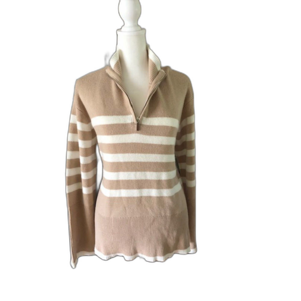 Cream & Tan 1/4 Zip Preppy Sweater